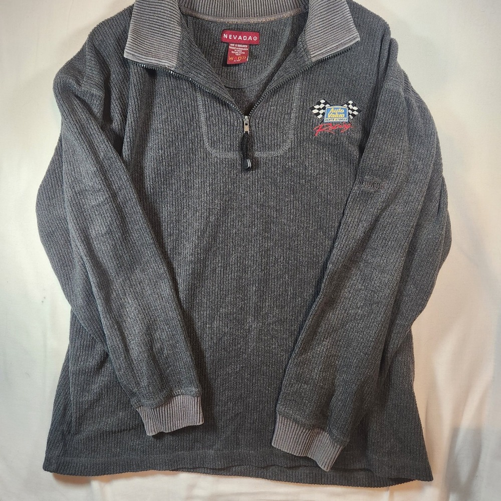 Nevada Mens XL Auto Value Racing Fleece Quarter Zip Pullover Ribbed Gray Sweater
